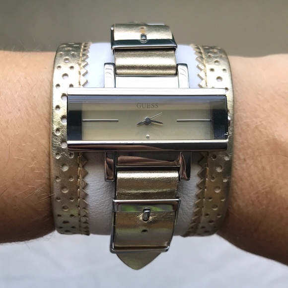 Guess Accessories - Guess Gold & white leather watch cuff bracelet